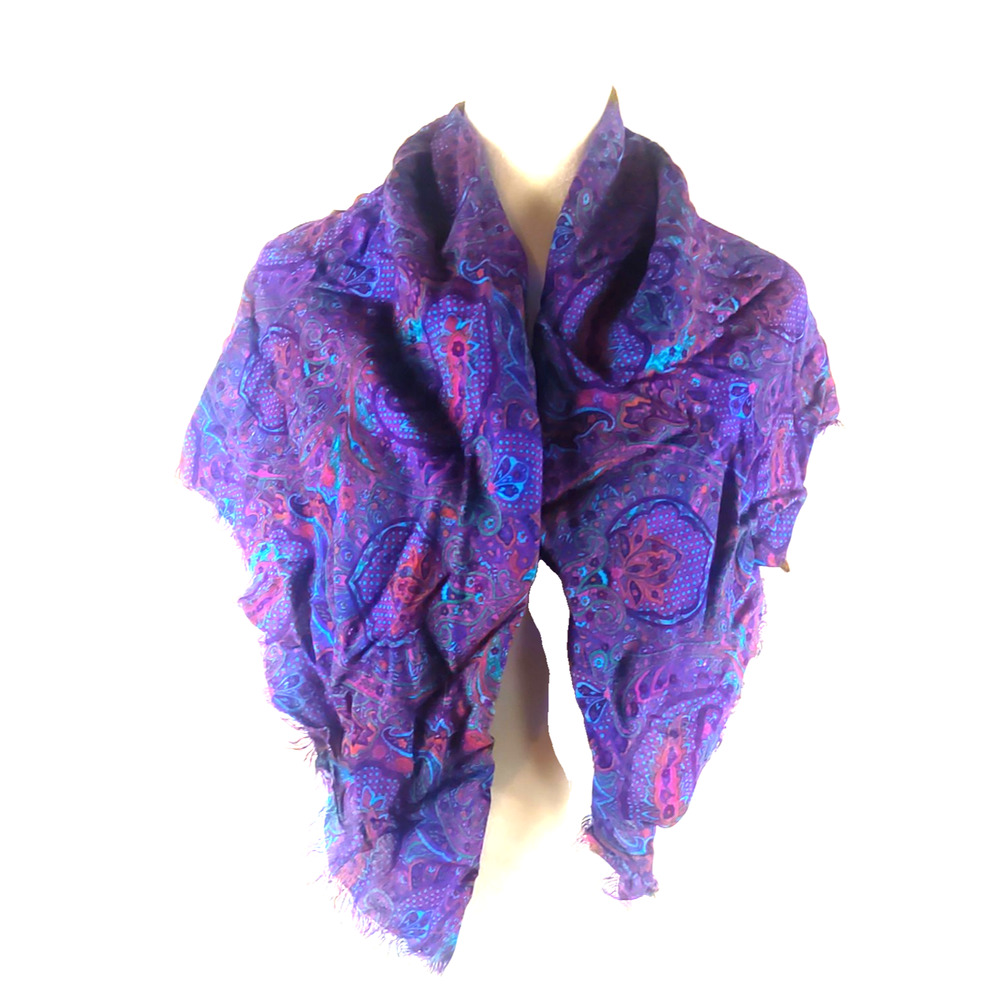 Ray Strauss Women's Square Scarf Paisley Print USA Hippie Red Green Black